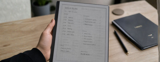 reMarkable screen showing ghosting effect with faint traces of previous page while holding the tablet