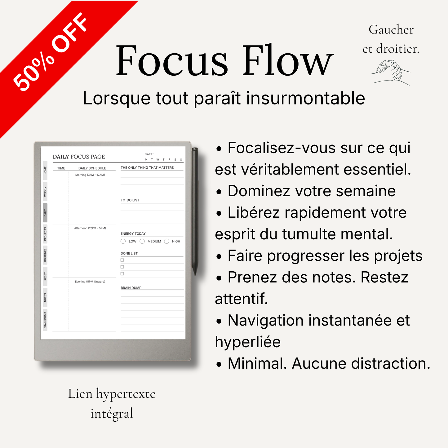 Focus Flow — Système de Productivité Minimal pour Tablettes E-Ink