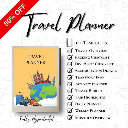 Travel planner with colorful design on a white background