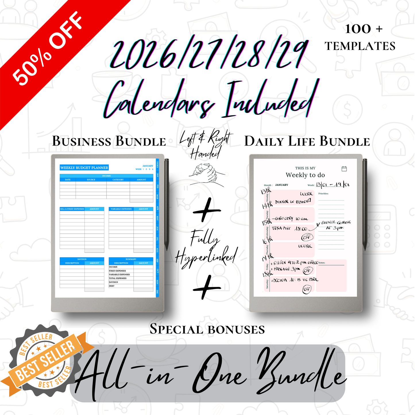 Daily planner for reMarkable tablet with hyperlinked tabs