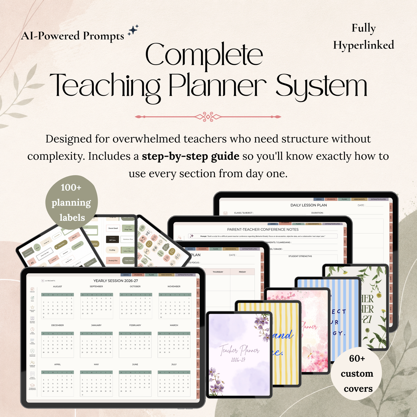 Complete Teaching Planner System with various planner components on a light background